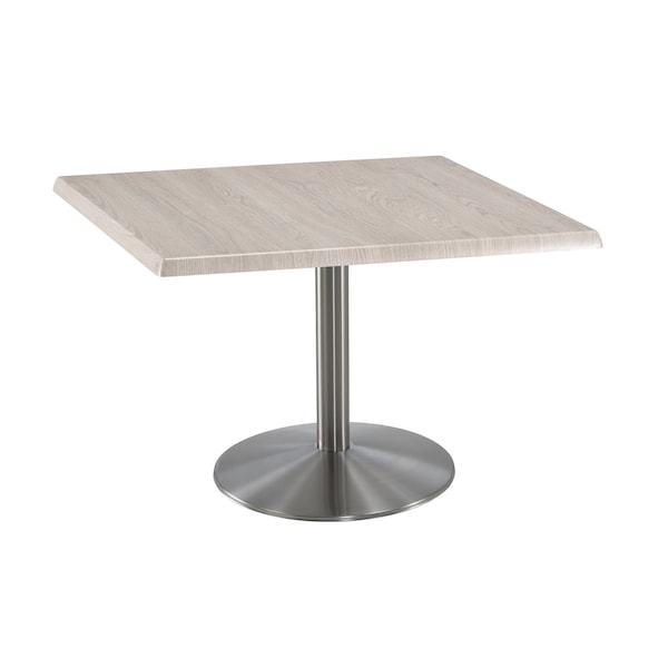 30" Tall OD214 Stainless Steel Table Base 22" Diameter 36"x36" Square White Ash Top